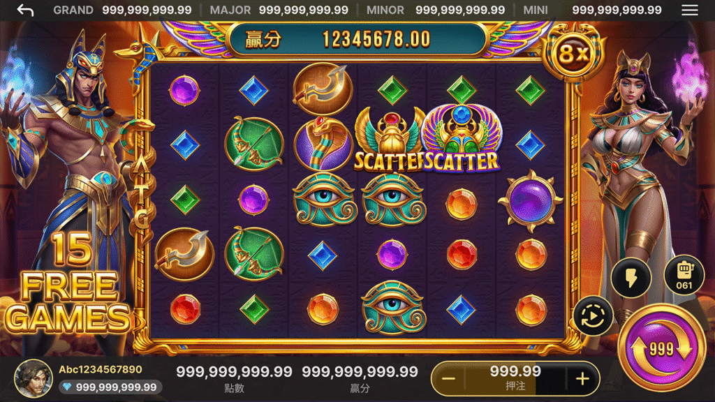 賽特2主遊戲畫面,展示五軸轉輪與埃及神祇角色。