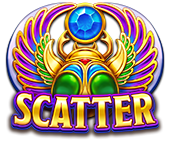賽特2遊戲SCATTER符號，金色聖甲蟲與藍綠寶石設計，象徵幸運與能量釋放。